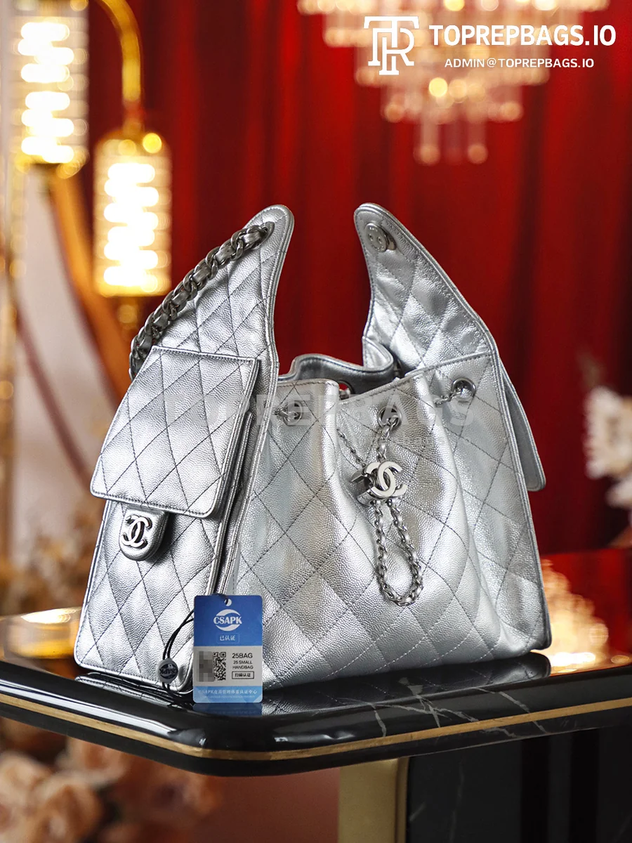 i1775210423696_7978_0_10 Chanel 25 Bag Small Hobo Grained Leather Silver-tone Hardware detailed product image