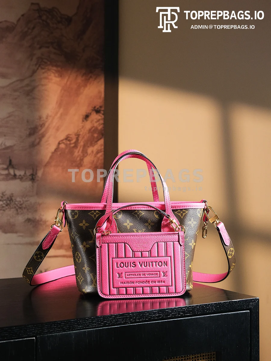 a1735119277544_2885 Louis Vuitton Neverfull BB Monogram Canvas and Grained Leather Thick Steel Hardware Tote Bag detailed product image