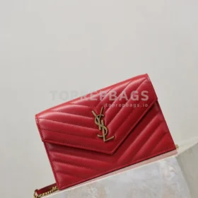 YSL Envelope Wallet On Chain Small in Red