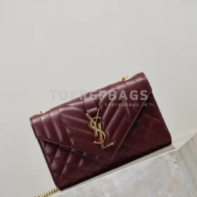 YSL Envelope Small in Burgundy