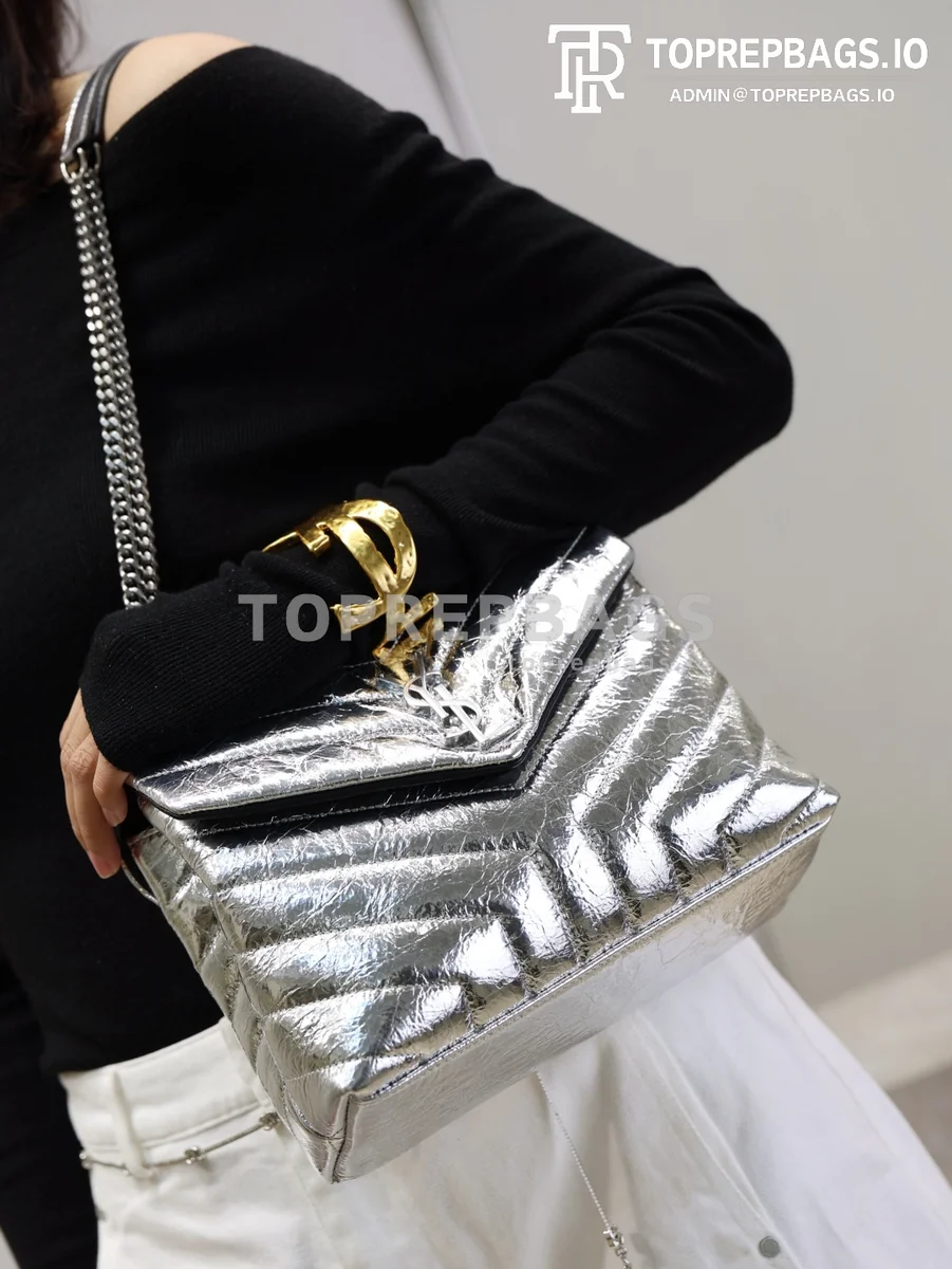 cmp_i1769676053690_2715_0_1 YSL Loulou 494699 Calfskin Leather Silver-tone Hardware Shoulder Bag detailed product image