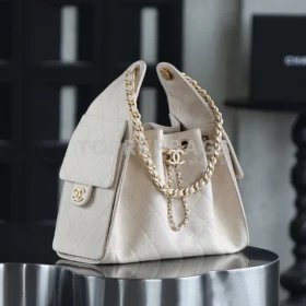 Chanel 25 Bag Small Hobo in Beige