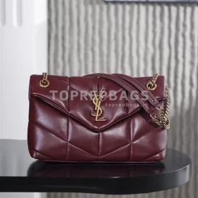 YSL Puffer Small in Burgundy